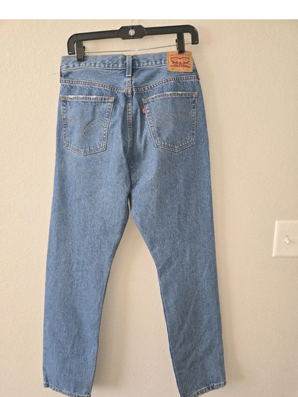 Levis 501 Distressed Button-Fly Blue Denim Jeans